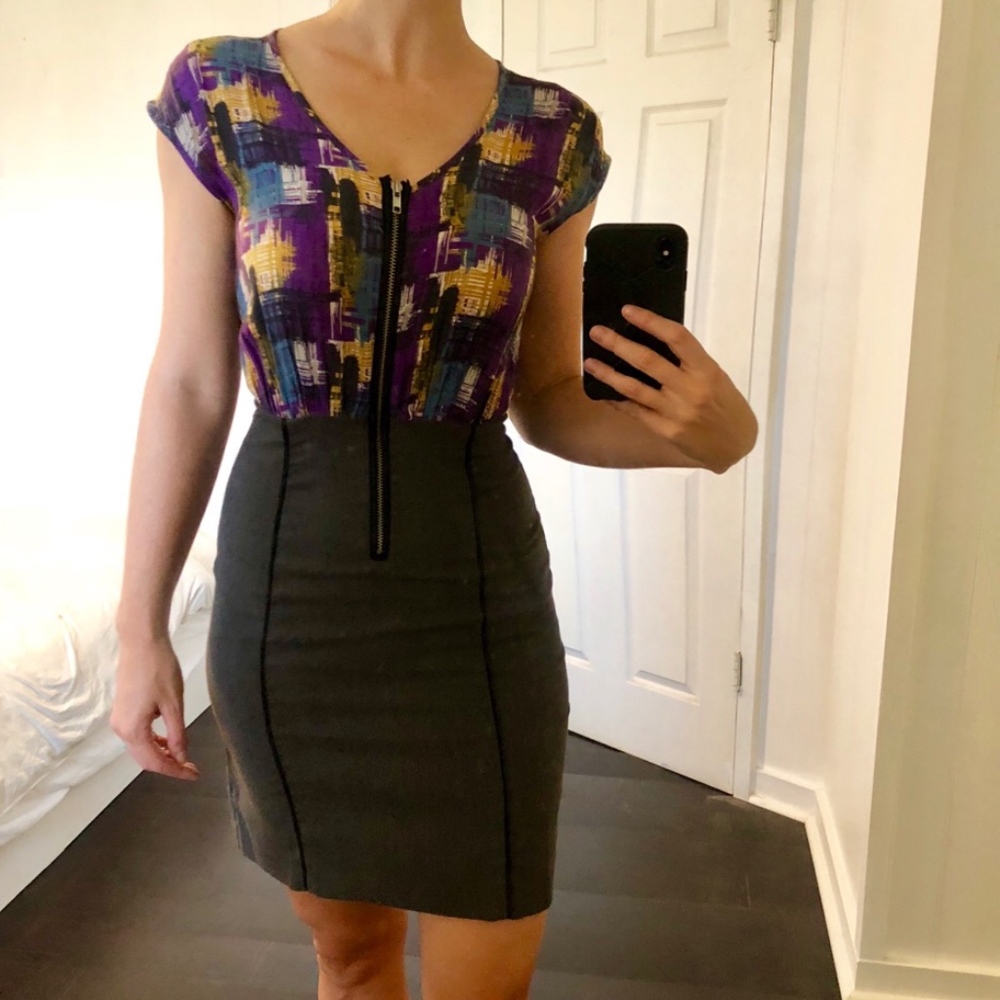 THEME Print & Tweed Pencil Dress